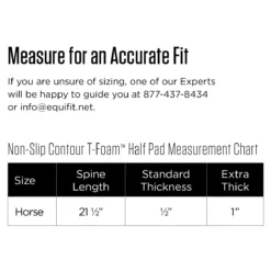 EquiFit Non-Slip Standard Thick Contour Half Pad -Weatherbeeta Store SizeChart