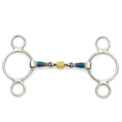 Centaur Blue Steel 2-Ring Gag Bit With Loose Brass Roller Disks